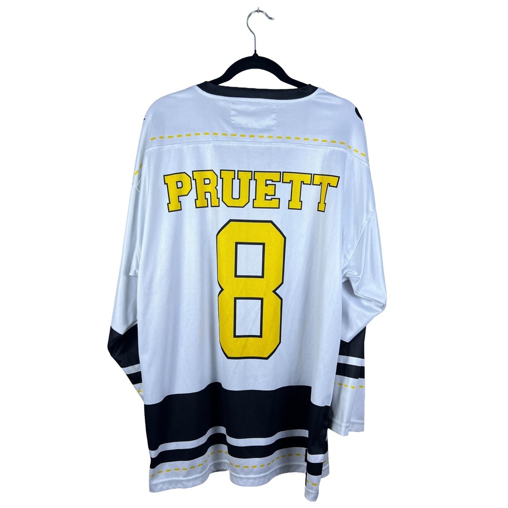HockeyTron Hockey Jersey Mens Large Beer League Pruett 8 Graphic White Blokecore - Picture 2 of 5